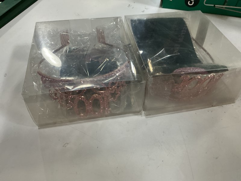 Condition photo showing New/Like New for pack of 2,meant2tobe 100th bday sash & tiara - pink glitter sash + rhinestone tiara  gifts for 100thk