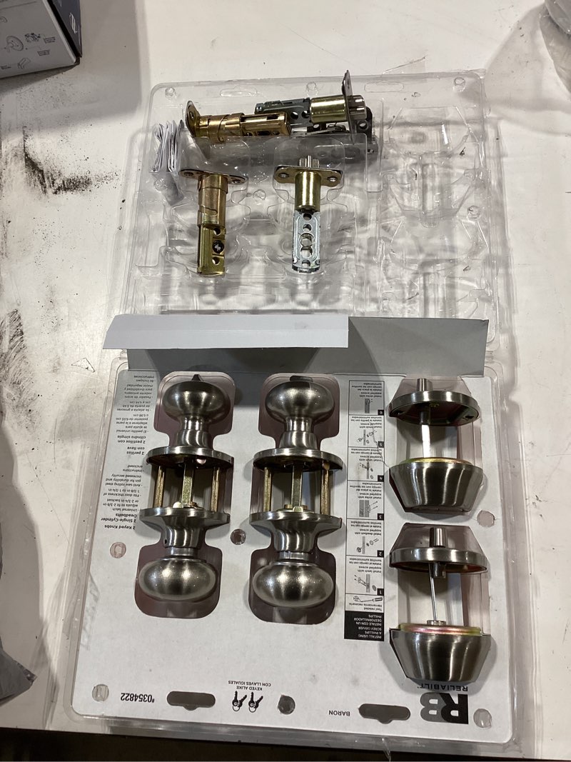 reliabilt baron satin nickel exterior single-cylinder deadbolt and keyed entry door knob