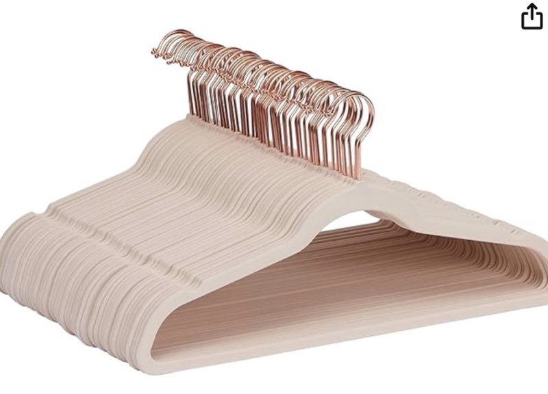 amazon basics slim, space-saving, velvet, non-slip, sturdy suit clothes hangers, pack of 50, blush pink/rose gold
