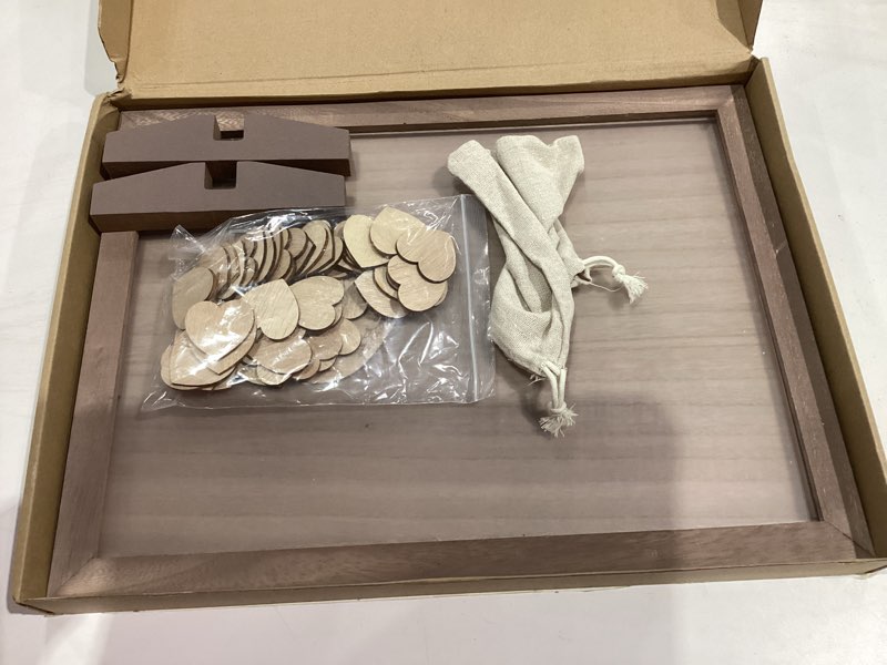 Condition photo showing As Is for hatisan Wedding Guest Book Alternative, Rustic Guest Book Wedding Reception Sign, Heart Guest Book Signs with Wooden Frame for Wedding Anniversary Birthday Party (Brown)