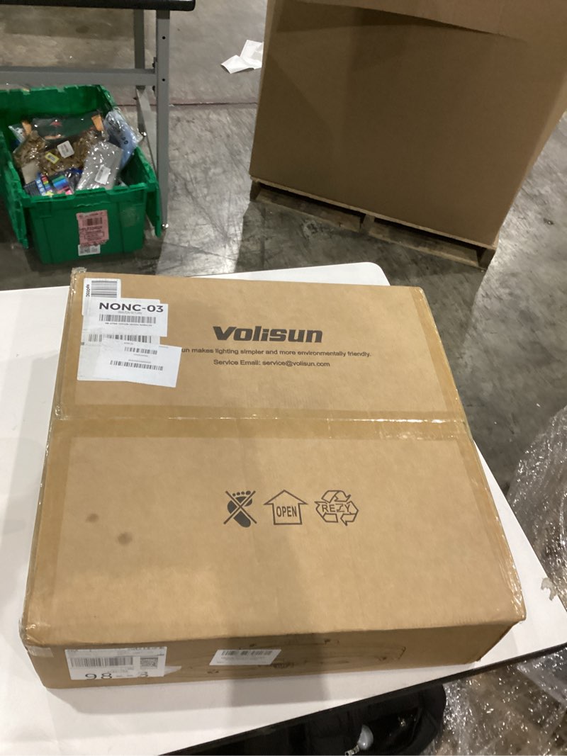 Condition photo showing As Is for VOLISUN Low Profile Ceiling Fans with Lights and Remote, 19.7in Flush Mount Ceiling Fans with Light, 3000K-6500K Dimmable Fandelier LED Fan Light, Gold Bladeless Ceiling Fans with Lights for Bedroom Gold 19.7 INCH