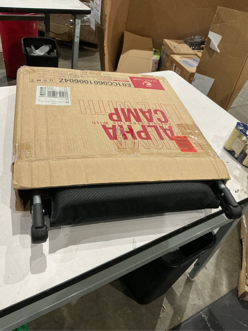 Condition photo showing Good Condition for let's camp folding stadium seat bleacher chair with cup holder, mesh bag and hide hooks, portable stadium chair with back and cushion black grey