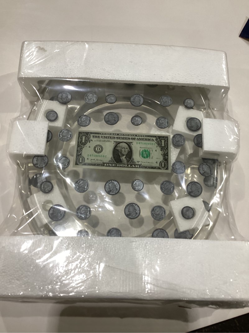 Condition photo showing New/Like New for Polyresin Real Dollar Bill & Plastic Coins Money Toilet Seat By PREMIUS, Standard Round, 17 Inches, Clear, Money Bathroom Decor, Comfortable Bumpers & Easy Cleaning, Stainless Steel Hinges