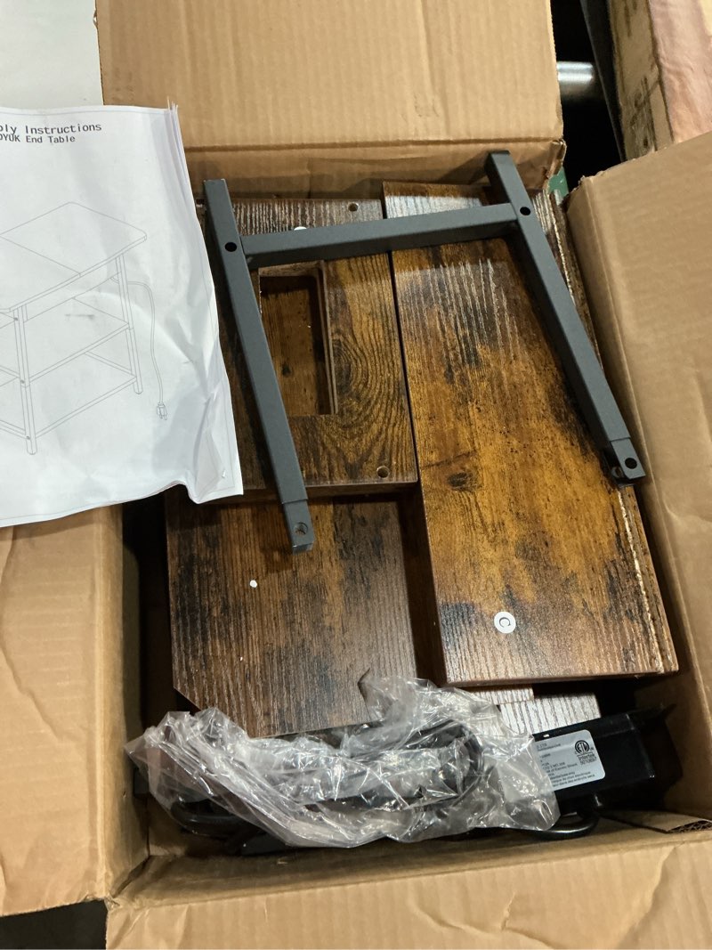 Condition photo showing Good Condition for LIDYUK End Table with Charging Station, Flip Top Side Table with USB Ports and Outlets, Nightstand for Small Spaces, Bedside Tables with Storage Shelf for Living Room, Bedroom, Brown