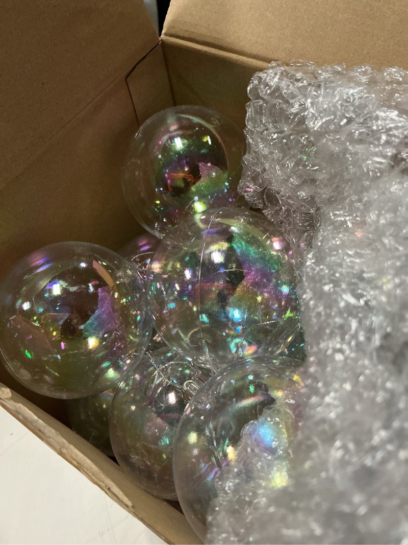 Condition photo showing New/Like New for Wettarn 50 Pcs 3.15'' Clear Christmas Iridescent Ornaments Balls Transparent DIY Shatterproof Hanging Christmas Rainbow Ornaments Decorations Xmas Tree Wreath Holiday Party Clear 3.15''