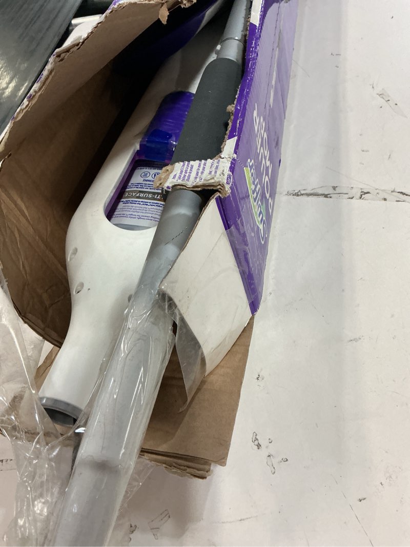 Condition photo showing As Is for Swiffer PowerMop Multi-Surface Mop Kit for Floor Cleaning, Includes PowerMop, 2 Mopping Pad Refills, 1 Cleaning Solution with Fresh Scent and 2 Batteries Purple and White