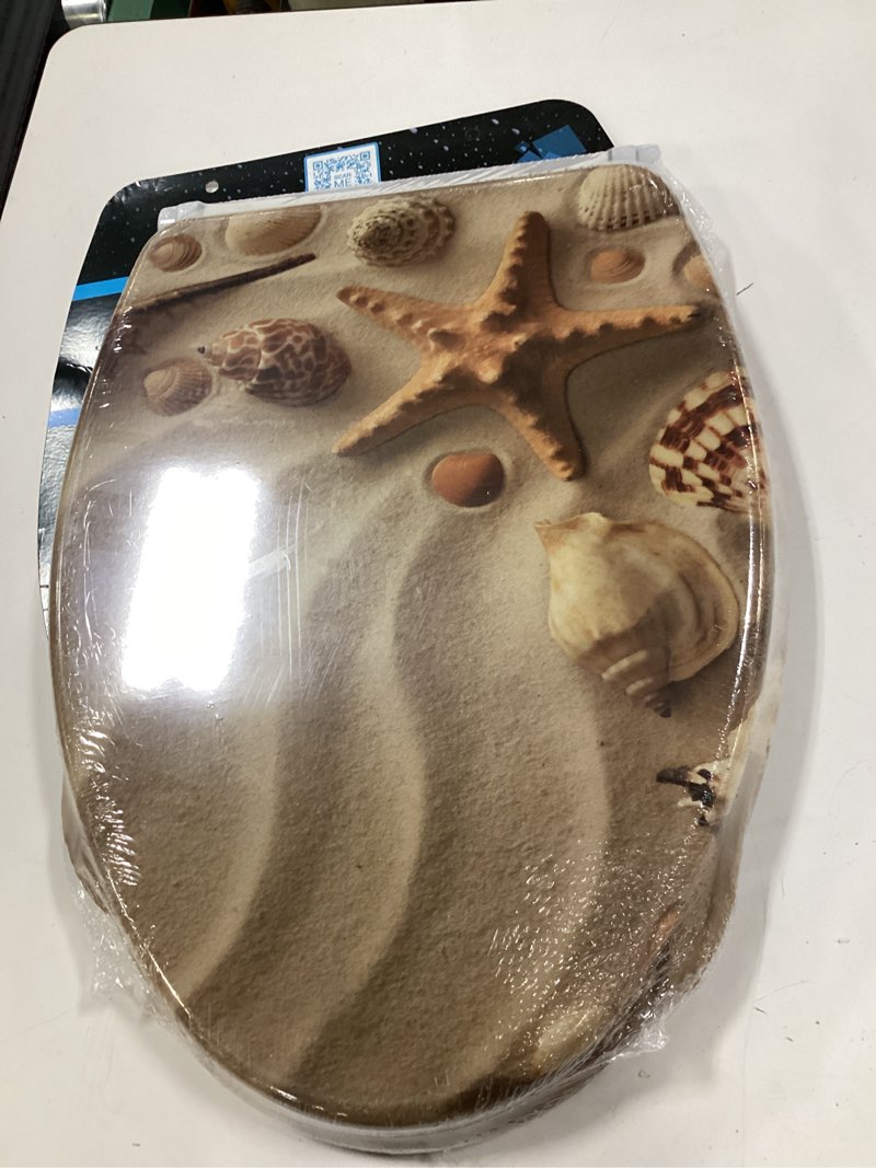 Condition photo showing New/Like New for sanilo soft close toilet seat elongated, quiet and slow close lid and seat, strong bumpers and hinges, sanibel