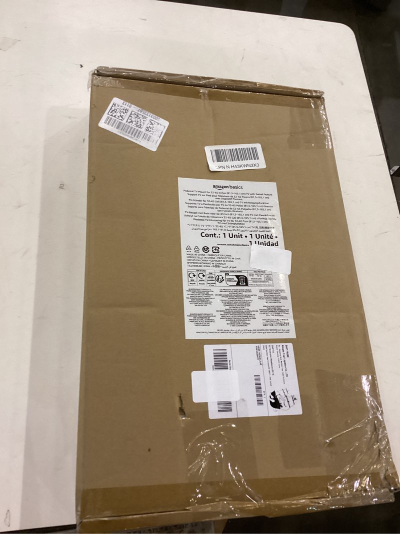 Condition photo showing New/Like New for Amazon Basics Swivel Pedestal Table Top TV Mount for 32" to 65" TVs up to 55 lbs, Height Adjustable 14-19 Inches, Max VESA 400x400, Black black 32" to 65"