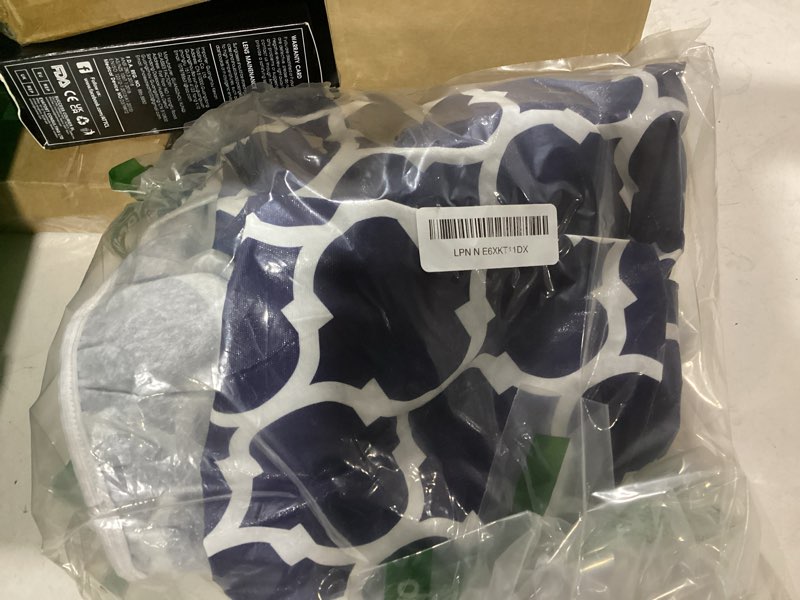 Condition photo showing New/Like New for smiry round picnic tablecloth, waterproof elastic fitted table covers for 45" - 56" tables, wipeable flannel backed vinyl tablecloths for camping, indoor, outdoor, navy & white navy & white for up to 45"-56" round