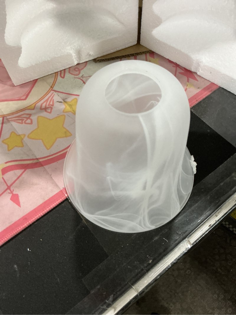 Condition photo showing Good Condition for (Quantity 1) 2 Pack Frosted Ribbed Glass Shade, Bell Shaped Light Fixture Replacement Globe or Cover with 2-1/8-Inch Fitter for Ceiling Fan Light Chandelier Wall Sconce, G0016