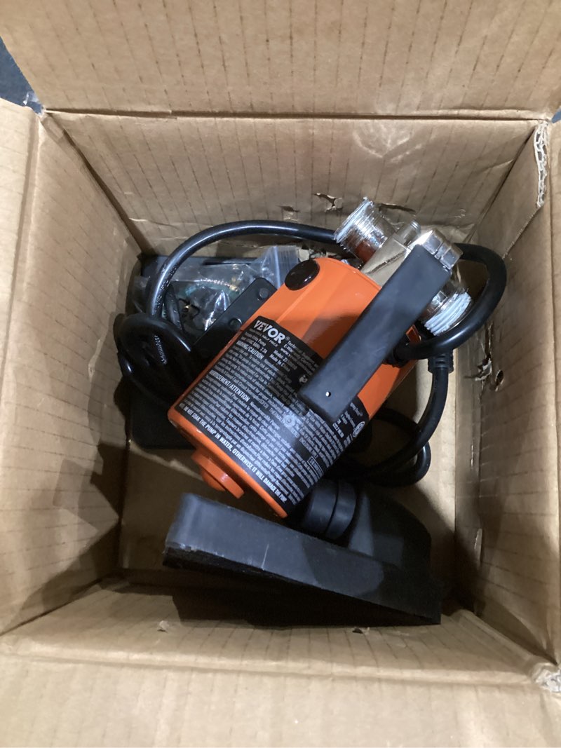 Condition photo showing As Is for VEVOR Water Transfer Pump 115V, Utility Pump, 360 GPH Larger Flow, 46FT High-Lift, 1/10 HP Portable Electric Utility Pump with Water Hose Kit, Incl. Carbon Brushes, Impeller etc. For Water Removal 115V?AC