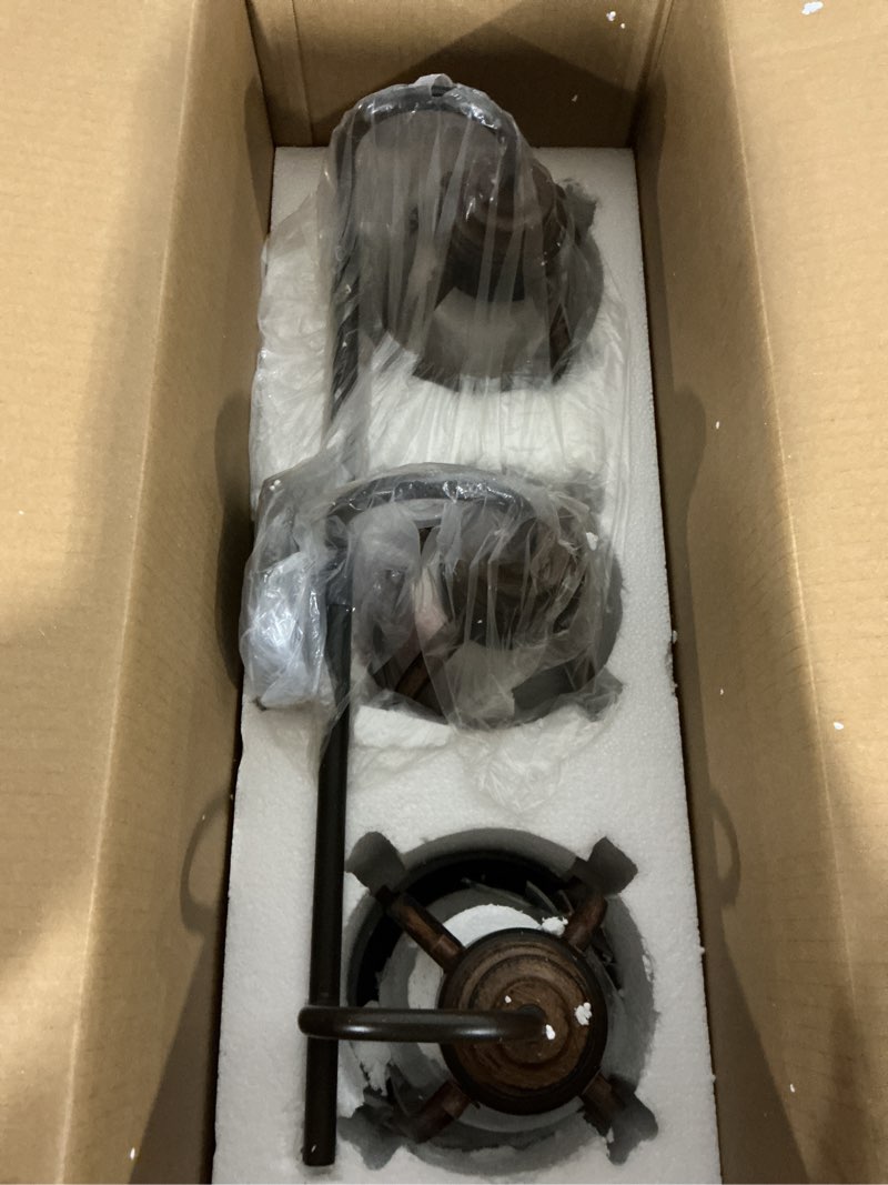Condition photo showing Good Condition for westinghouse 6118200 cindy vintage-style three-light indoor vanity light fixture, oil rubbed bronze finish with barnwood accents, clear seeded glass