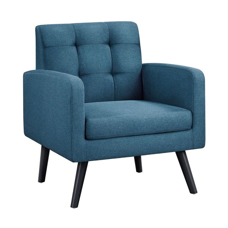 Yaheetech Modern Armchair Accent Chair Fabric Tufted with Rubber Wooden Leg, Navy Blue