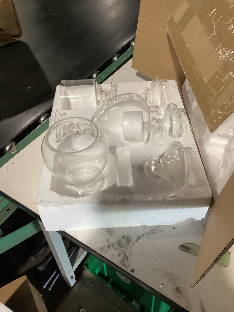 Condition photo showing New/Like New for mimorou 6 sets glass apothecary jars with lids and scoops 3 styles clear candy jars for candy buffets candy display containers bath salt container cookie crafts bathroom kitchen storage (simple) 6 novel