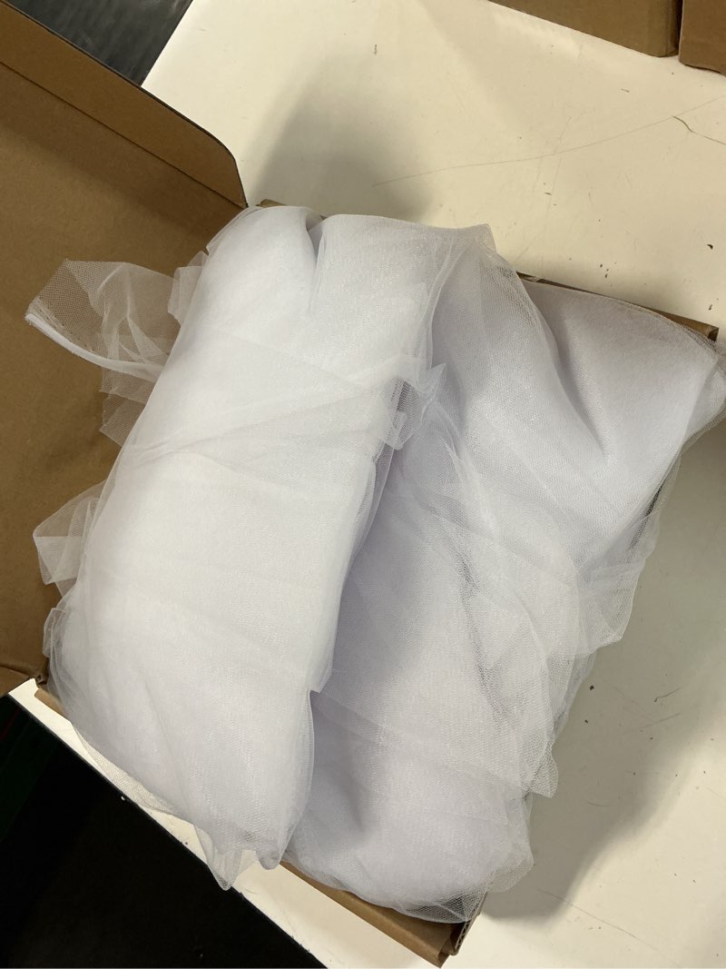 Condition photo showing Good Condition for tulle backdrop curtain with lights string 10ft x 8ft white sheer tulle backdrop curtains for wedding birthday party reception photo booth background decorations (2 panels 5x8ft) 10ft(w) x 8ft(h) (2 panels 5ft x 8ft) white