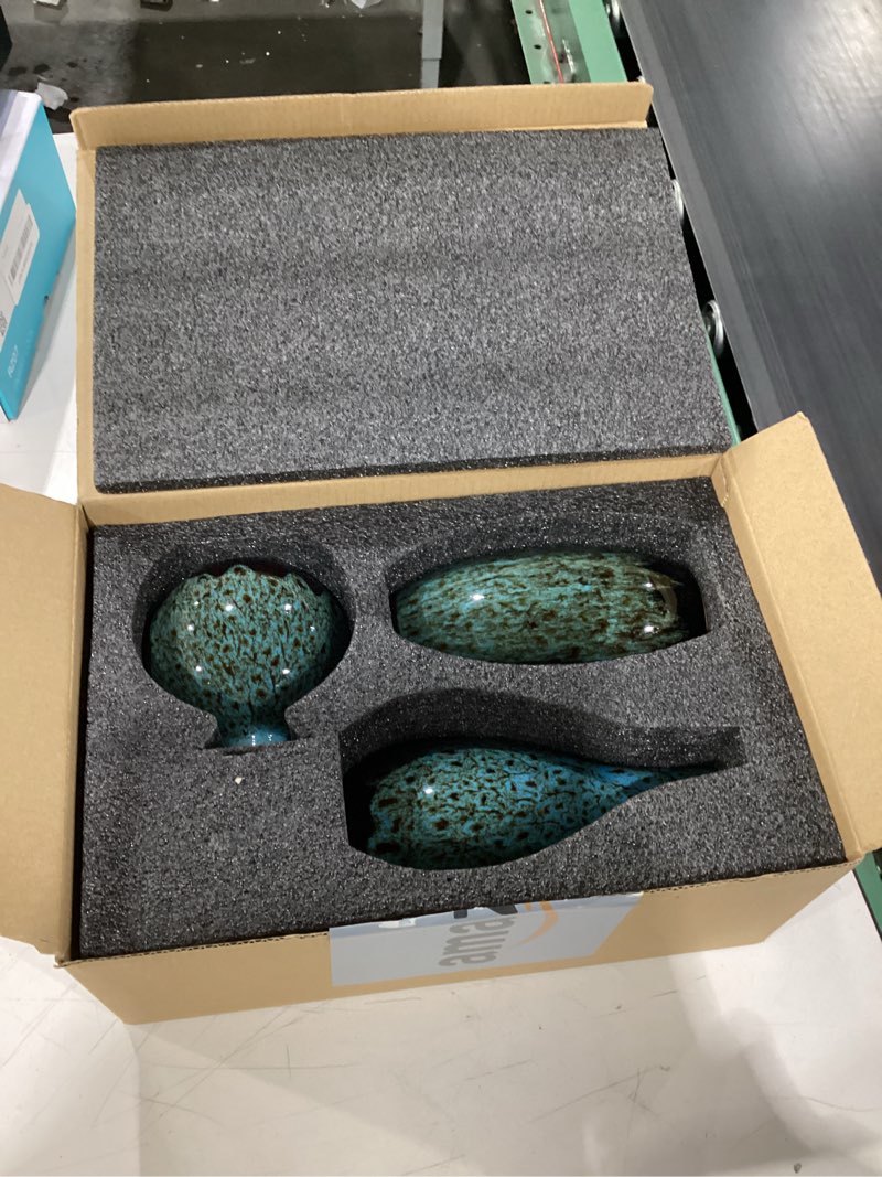 Condition photo showing Good Condition for Ceramic Bud Vase Set, Fambe Blue Glazed Finish, Decorative Flower Vases (Blue-Set of 3)