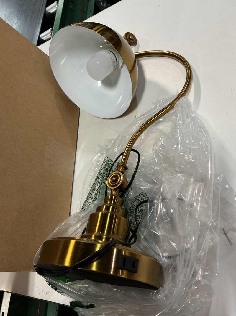 Condition photo showing As Is for fetason antique gold vintage desk lamp decorative table lamp for home office living room bedroom desk light, rustic industrial farmhouse antique library study desk lamp e26 led bulb included