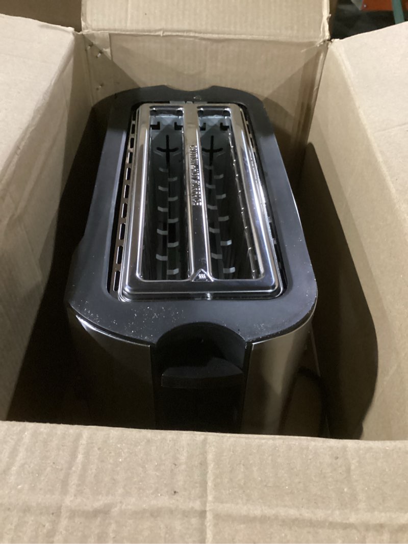Condition photo showing As Is for Elite Gourmet ECT-3100 Long Slot 4 Slice Toaster, Reheat, 6 Toast Settings, Defrost, Cancel Functions, Built-in Warming Rack, Extra Wide Slots for Bagels & Waffles, Stainless Steel & Black 4 Slice Matte Black