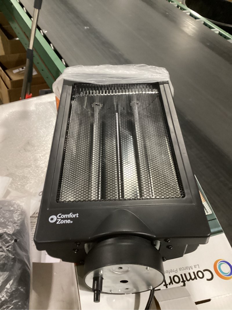Condition photo showing New/Like New for Comfort Zone Oscillating Portable Space Heater, Flat Panel, Halogen, Infrared, Electric, Adjustable Tilt, Overheat Sensor, Stay-Cool, & Tip-Over Switch, Ideal for Home, Bedroom, & Office, 800W, CZHTV9