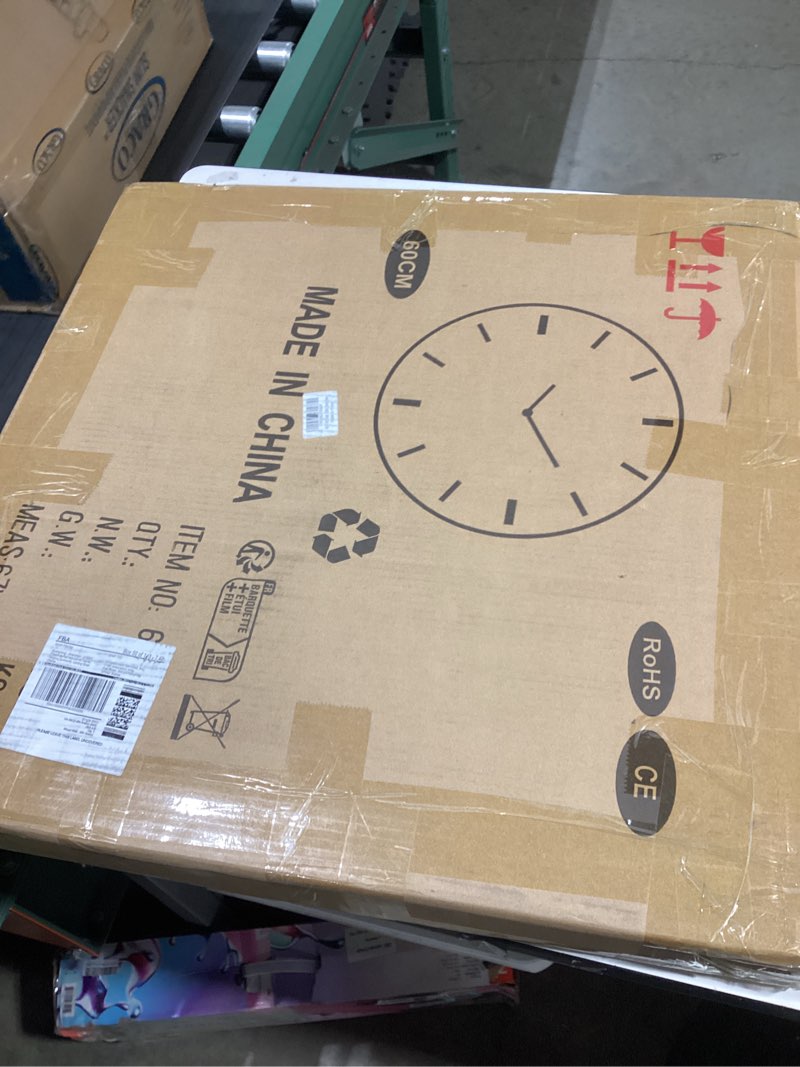 Condition photo showing Good Condition for vantic farmhouse 24 inch extra large decorative wall clock with metal circle, oversized wood wall clock with large arabic numeral for living room, bedrooms and offices, silent and battery operated brown 24 inch