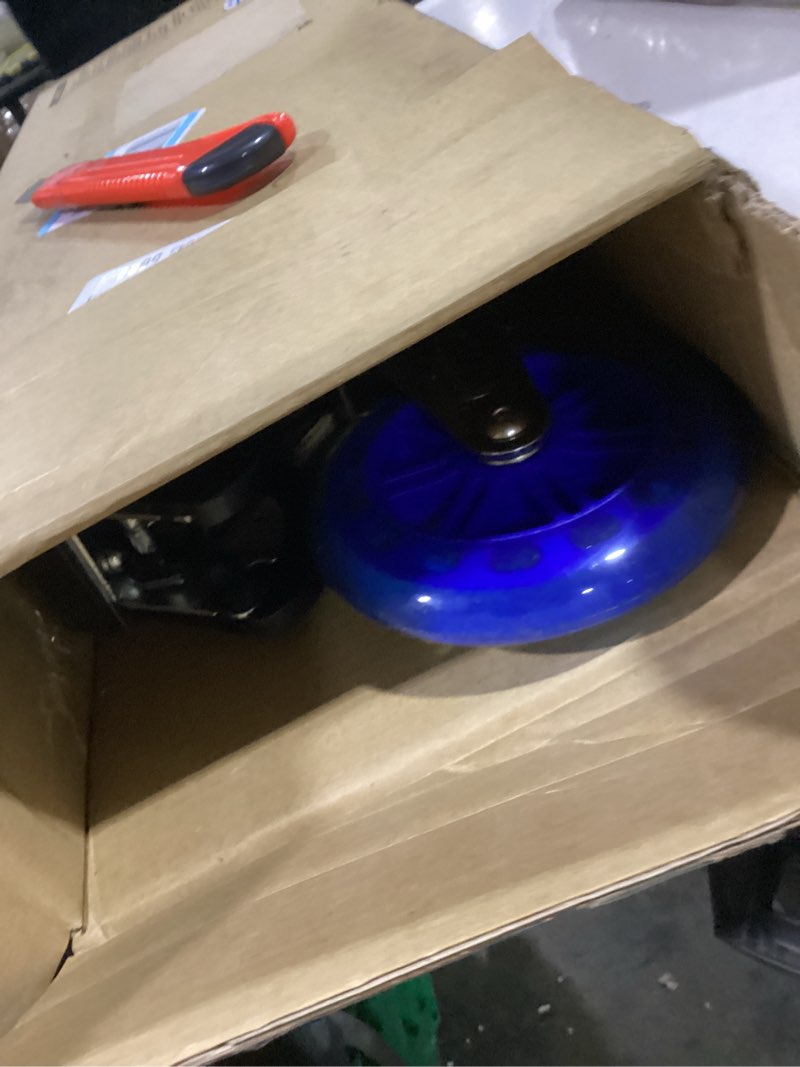 Condition photo showing As Is for razor a3 kick scooter for kids - larger wheels, front suspension, wheelie bar, lightweight, foldable, and adjustable handlebars blue