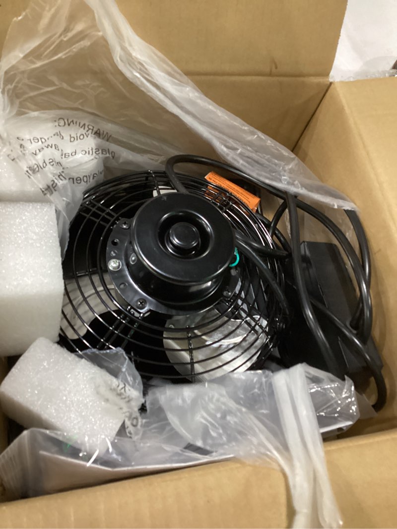 Condition photo showing As Is for 8 inch upgraded shutter exhaust fan with thermostat & remote control, automatic on/off by temperature, 760 cfm wall mounted garage fan for attic, greenhouses, sheds, chicken coops & shops 8''