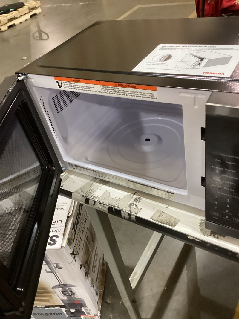 Condition photo showing As Is for TOSHIBA ML4-EM09PA(BS) Small Countertop Microwave Oven with 6 Auto Menus, Mute Function, Child Lock, Kitchen Essentials for Dorm, 0.9 Cu Ft, 10.6 Inch Removable Turntable, 900W, Black Stainless Steel Advanced-0.9 Cu.Ft.no glass plate