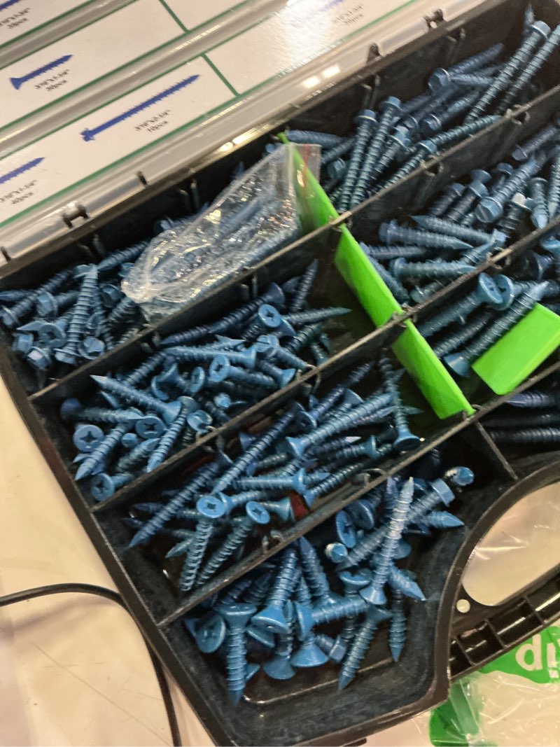 Condition photo showing As Is for foliv 260pcs concrete screws with drill bit, 1/4 3/16 concrete screws assortment kit, flat & hex head masonry block brick cement screws and anchors, diamond point, length from 1-1/4” to 2-1/4”