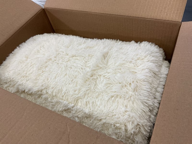 Condition photo showing Good Condition for ophanie round rugs 5ft ivory circle area rug, nursery room decor, christmas aesthetic bedroom home circular carpet 5 foot, fluffy fuzzy shag plush cream living room rugs for kids boys girls teen baby 2- ivory round 5' (round)