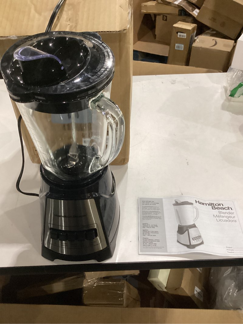 Condition photo showing As Is for not tested**** hamilton beach power elite wave action blender for smoothies, 40 oz glass jar, 12 functions including puree, crush ice, 700 watts - black (58148a) black 40 oz. glass jar