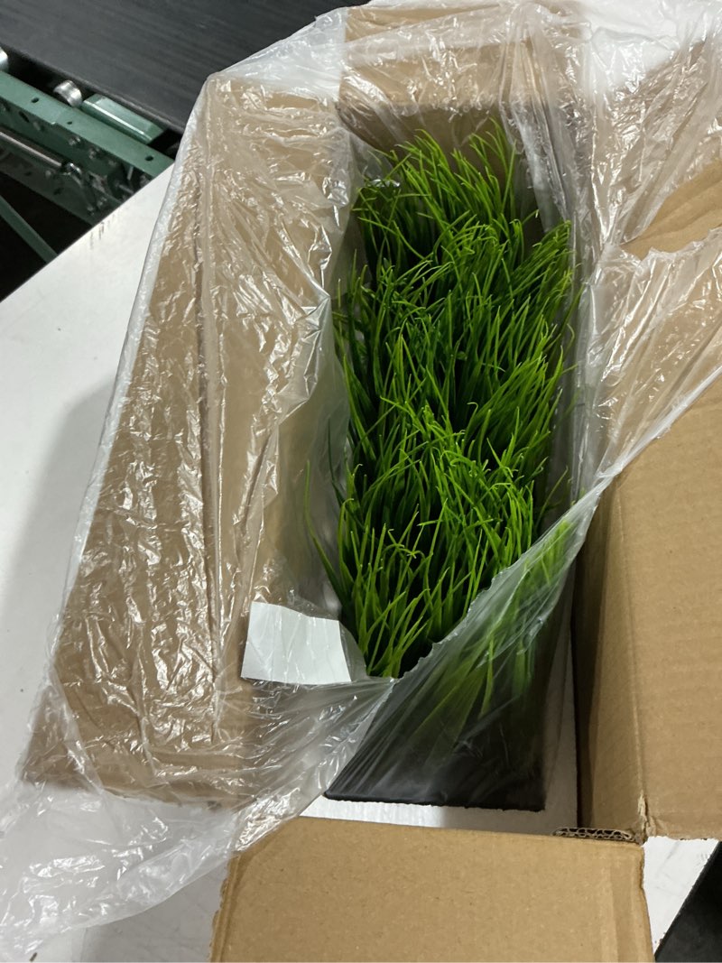 Condition photo showing Good Condition for mygift 14 inch artificial green grass plant in vintage black wood planter window box, faux greenery in decorative rectangular crate style wooden container