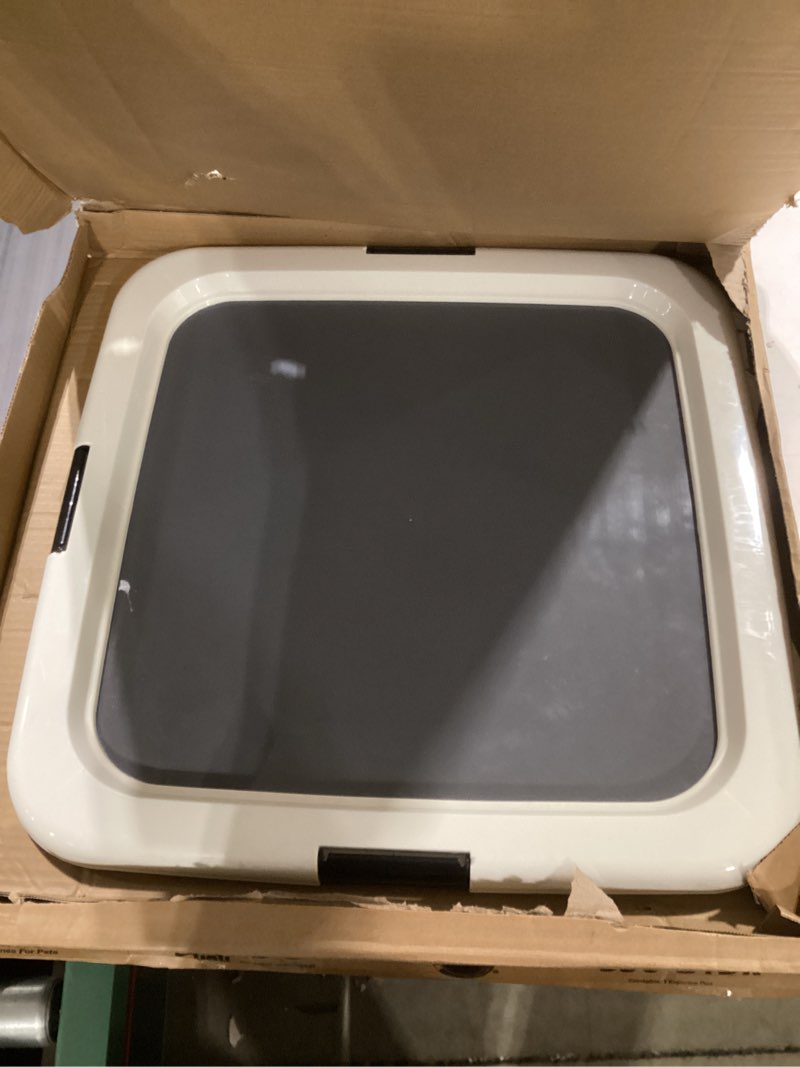Condition photo showing Good Condition for IRIS USA Pee Pad Holder - For Regular Sized Dog and Puppy Pee Pads, Secured Latches, Non-Skid Feet, High Polish Finish for Easy Cleaning, Leak Protection, Fits 22"x22" Pad or Larger, Square, Dark Gray Regular White/Gray