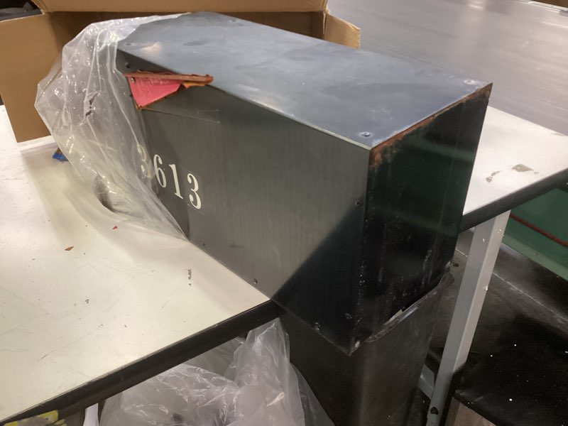 Condition photo showing As Is for Ilyapa Modern Mailbox for Post Mount - Black with White Door Powder Coated Steel, Waterproof Letter Box for Parcels, with Recessed Magnetic Close Door Black / White (Modern)