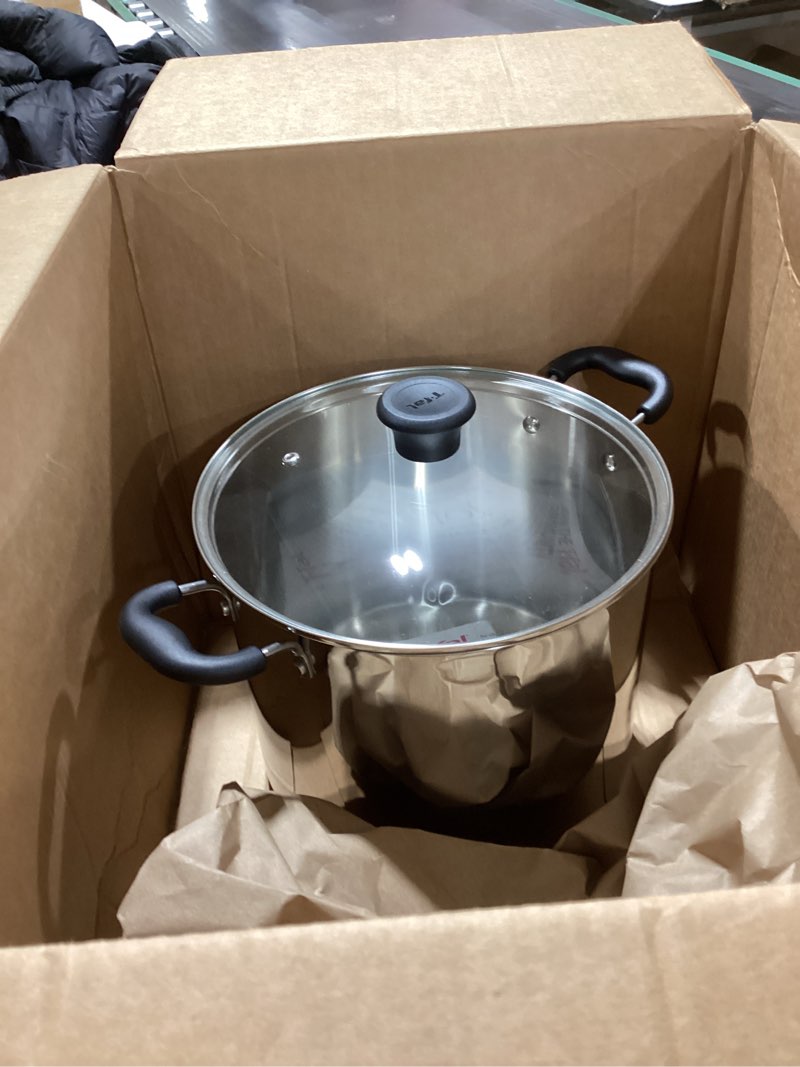 Condition photo showing As Is for T-fal Specialty Stainless Steel Stockpot 12 Quart Oven Safe 350F Pots and Pans, Cookware Silver Stainless Steel 12 Quarts