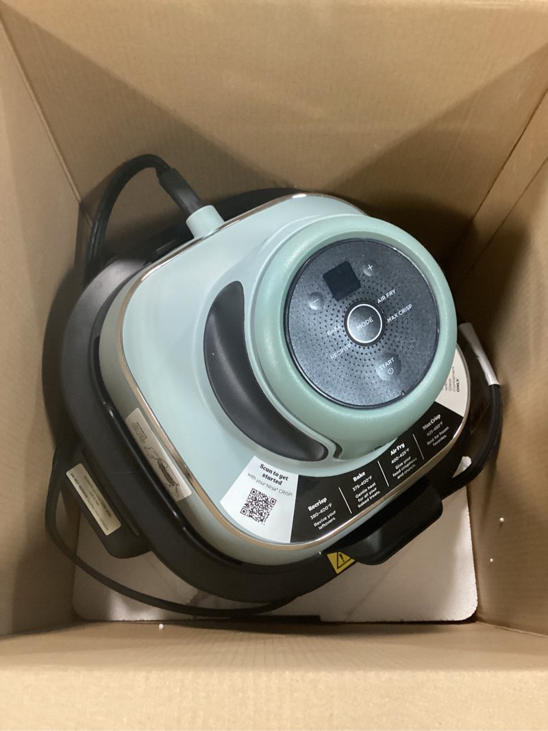 Condition photo showing As Is for ninja crispi 4-in-1 glass air fryer | 450°f | non-toxic | 4qt & 6-cup glass containers w/lids | microwave, freezer, dishwasher safe | max crisp, air fry, bake, recrisp | green | fn101sg sage 4 qt