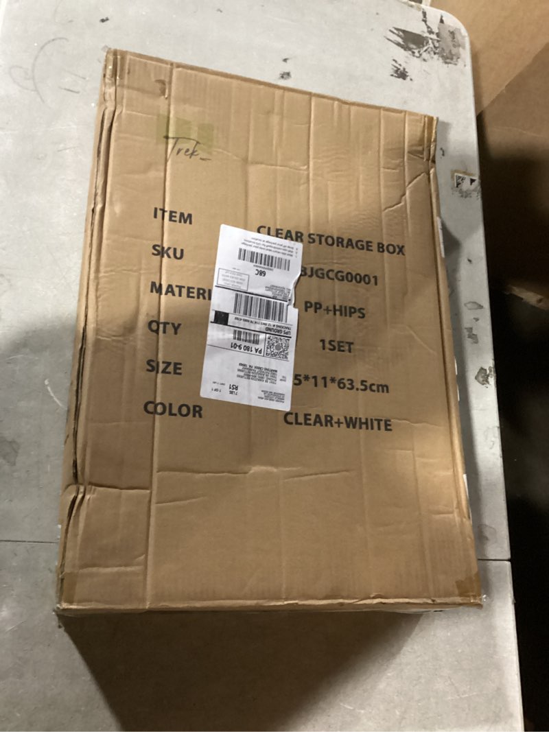 Condition photo showing Good Condition for MGWILL 72 Quart Plastic Storage Bins with Lids & Wheels, Stackable Closet Organizers and Storage 5 Doors, Large Collapsible Storage Boxes, Foldable Clear Storage Containers