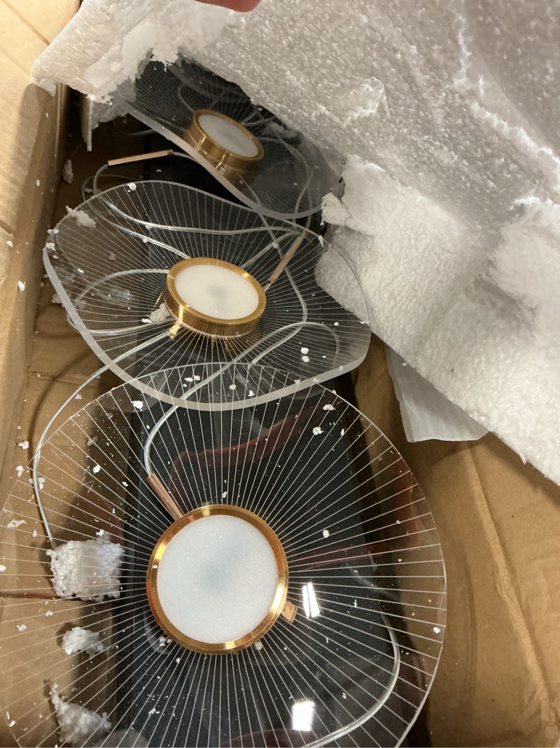 Condition photo showing As Is for Siittoo Modern Black Chandelier Dining Room Light Fixture, 96W Dimmable LED Modern Pendant Light, 2-Ring Rectangular Chandelier Hanging Light Fixture for Kitchen Island Living Room Hall, ?=24''+16'' Black Gold/2 Squares-Dim-96W