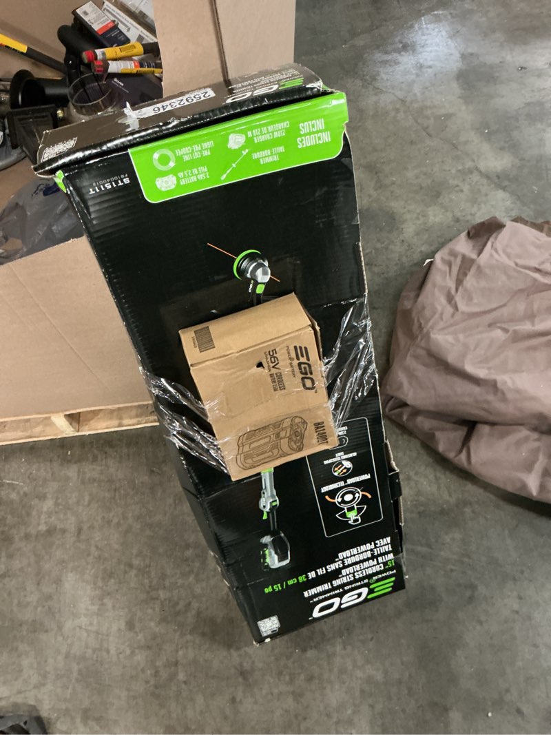Condition photo showing As Is for ego power+ powerload st1511t 15 in. 56 v battery string trimmer kit (battery & charger) w/ telescopic shaft & 2.5 ah battery