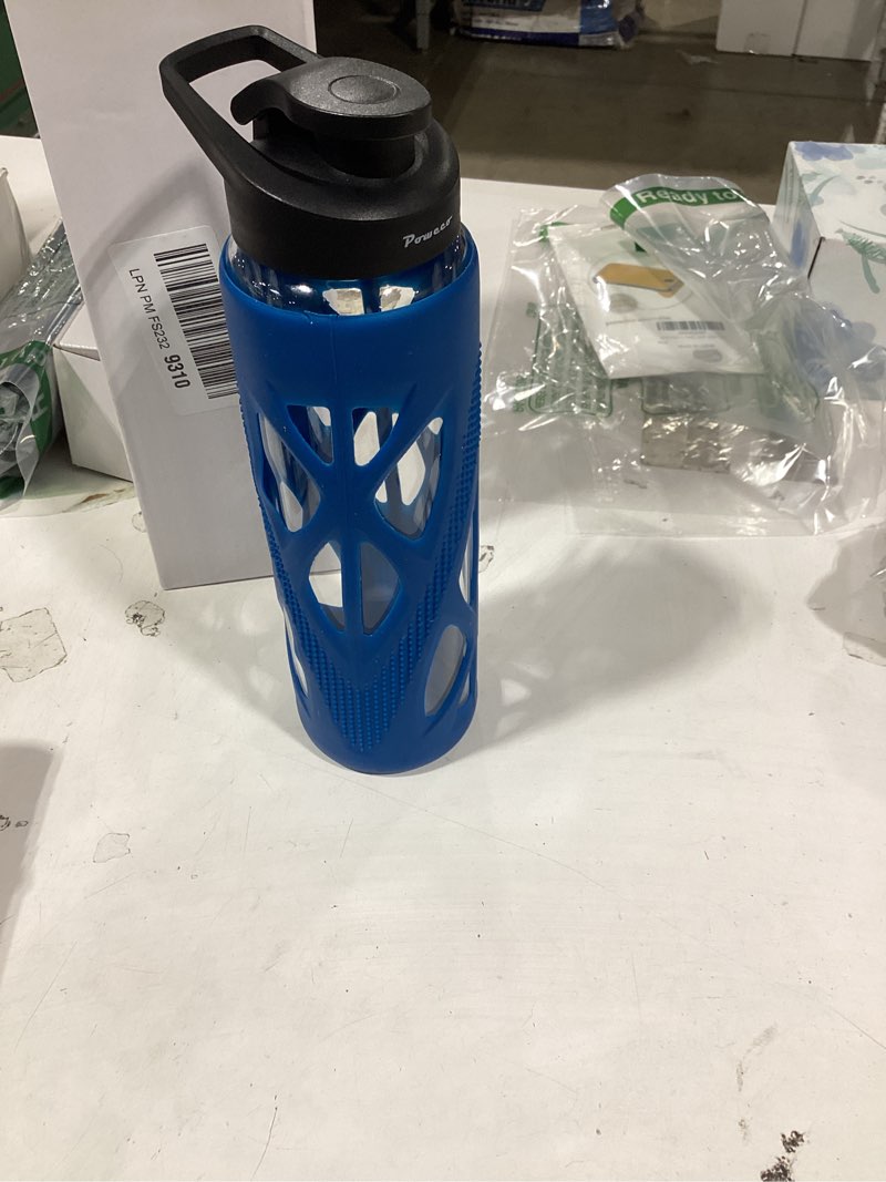Condition photo showing Good Condition for 24oz glass water bottle with silicone sleeve and spout lid - high borosilicate glass, wide mouth, leakproof with handle, bpa-free, perfect for hydration on the go (deep blue) midnight blue