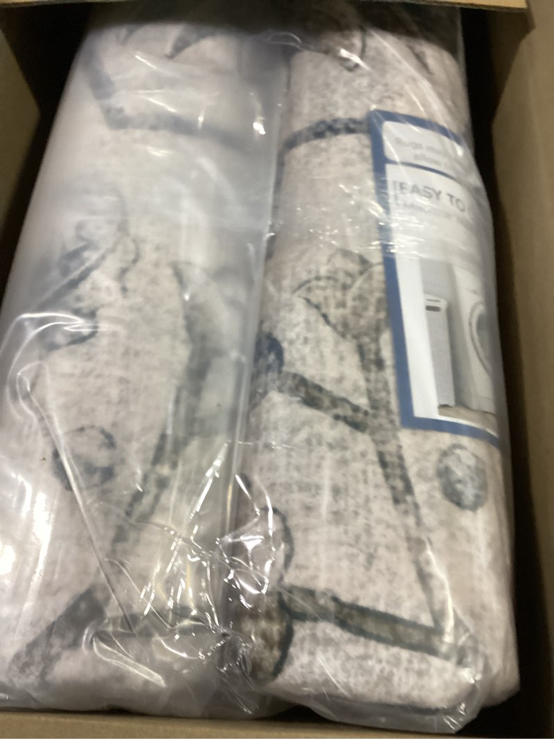 Condition photo showing Good Condition for area rugs 8'x10' washable non-slip, floral vintage distress print pattern medallion carpet for living room bedroom dining room, light blue navy beige gray white blue/white/gray/purple 8' x 10' (rectangular)