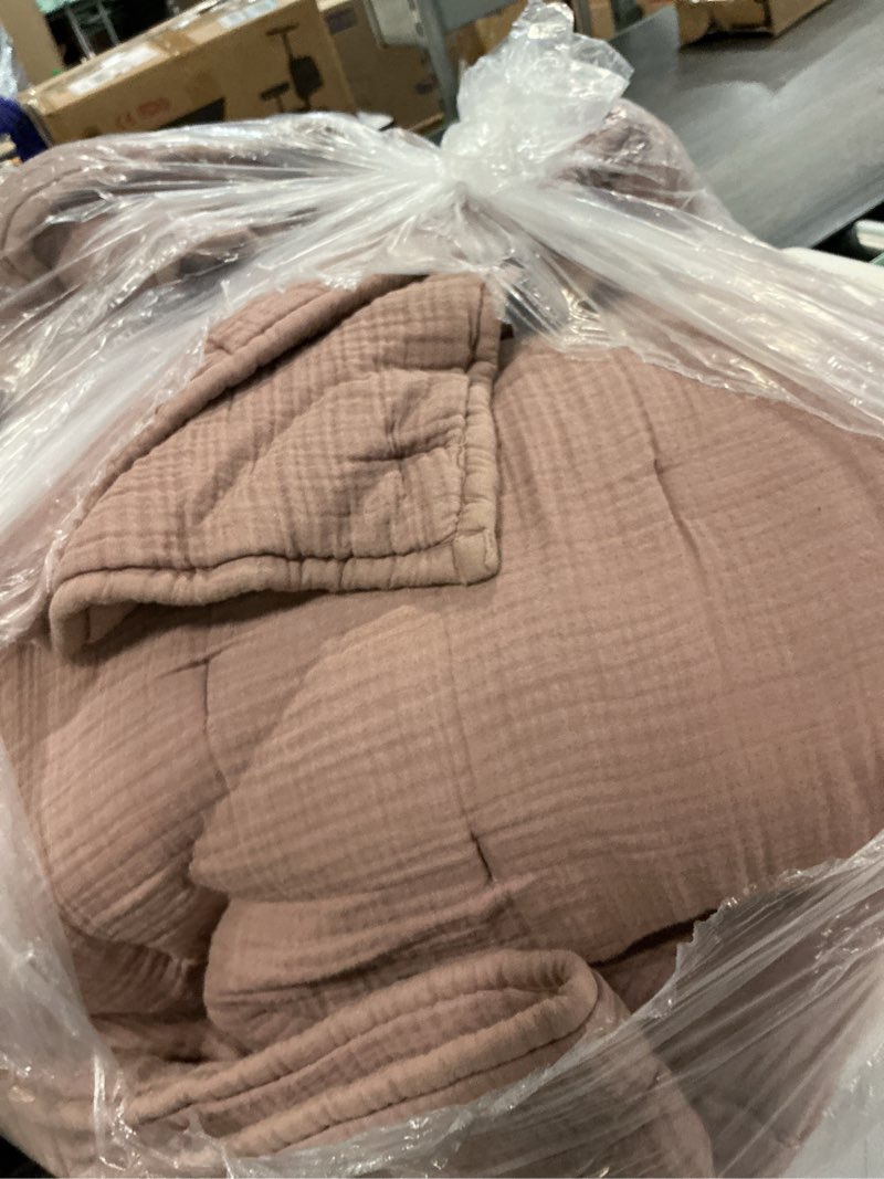 Condition photo showing As Is for organic cotton gauze dream quilt, full/queen, fig