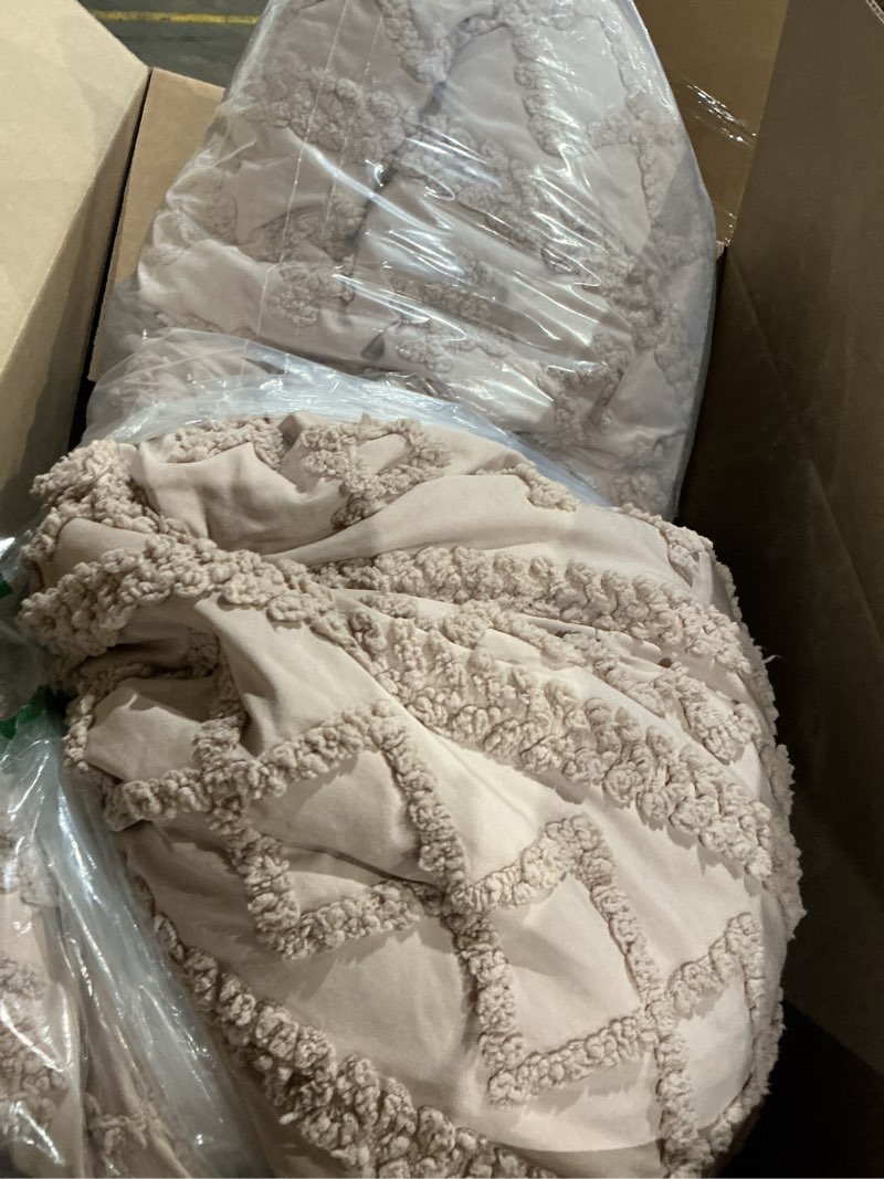 Condition photo showing As Is for similar))))bedazzled comforter sets, beige bedding comforter se pinch pleat bedding sets with comforter and pillowcases soft farmhouse shabby chic comforter for all season beige king(102\\\\\\\"*88\\\\\\\")