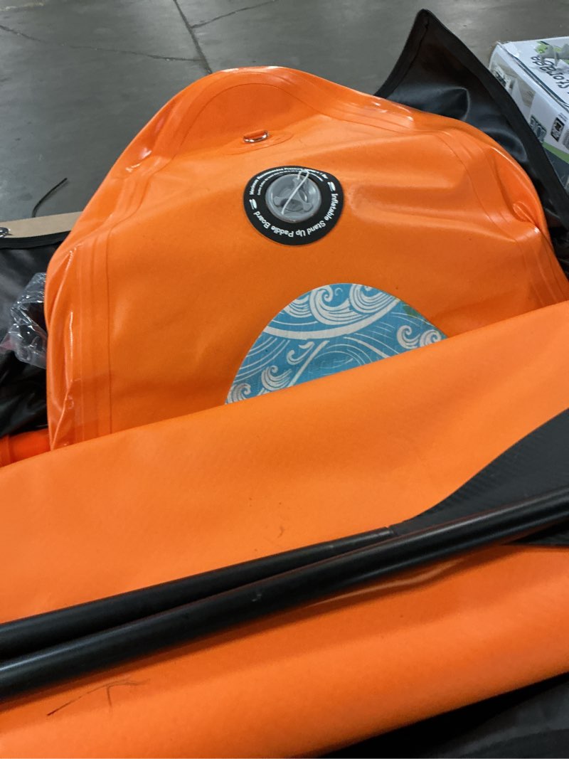 Condition photo showing As Is for 11' inflatable stand up paddle board sup w/paddle pump waterproof bag