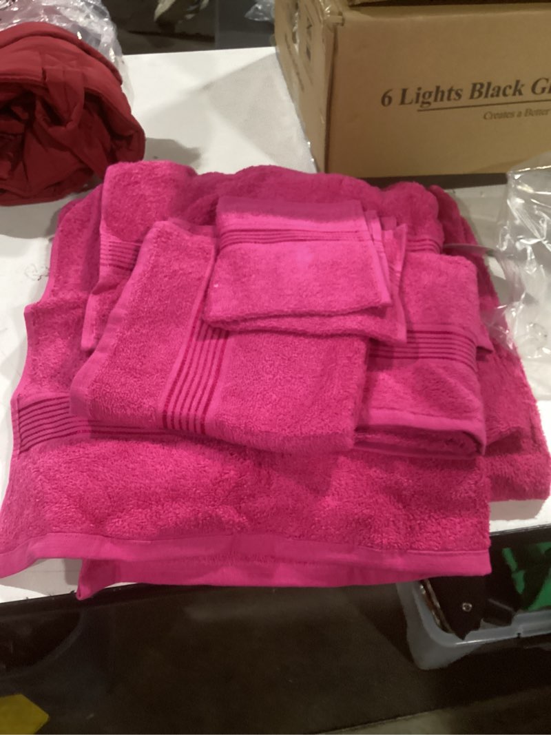 Condition photo showing As Is for Ultra Soft 6 Pack Cotton Towel Set, Contains 2 Bath Towels 28x55 inch, 2 Hand Towels 16x24 inch & 2 Wash Coths 12x12 inch, Ideal Everyday use, Compact & Lightweight - Hot Pink 6 Piece Set Hot Pink