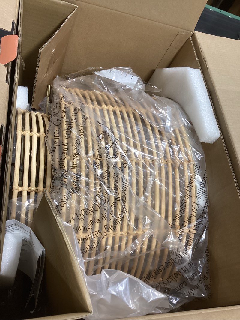 Condition photo showing Good Condition for Allen + Roth Aubrey 1 -Light Matte Black Cage Rattan Steel Chandelier