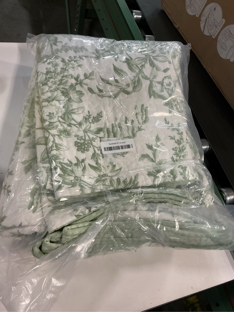Condition photo showing Good Condition for Laura Ashley- King Quilt Set, Cotton Reversible Bedding Set, All Season Cottage Home Décor (Joyce Pink, King) Queen Bedford Green/Off-white