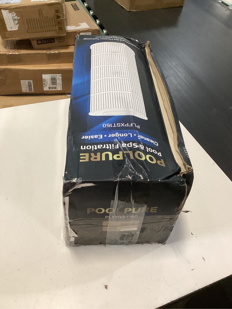 Condition photo showing New/Like New for poolpure plfpxst150 pool filter replaces hayward x-stream cc1500, ccx1500-re, pleatco pxst150, ultral-b3, unicel c-8316, filbur fc-1286, waterway pro clean 150, l x od: 23 1/4" x 8 15/16"