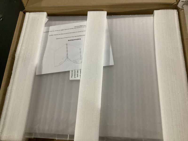 Condition photo showing New/Like New for clear acrylic freestanding dog gates for the house – folding 3-panel pet gates for doorways, indoor stairs, and hallways, transparent barrier for dogs, puppies, and cats 3 panel - 60''w x 24''h