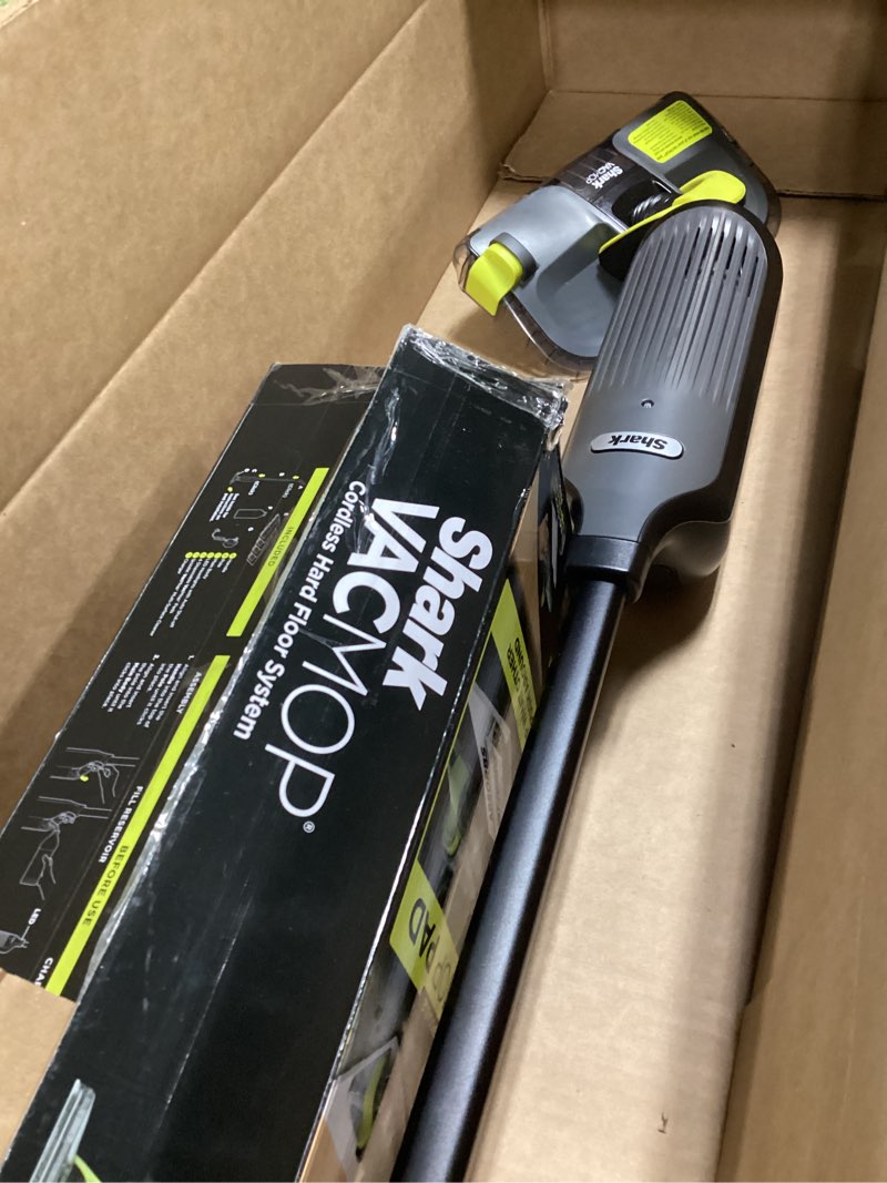 Condition photo showing As Is for Shark VACMOP Cordless Hard Floor Cleaner, Vacuum and Spray Mop, Powerful Suction, Lightweight, LED Headlights, Includes 4 Disposable Pads, 12oz Multi-Surface Cleaning Solution, Gray, VM252 Gray - 4 Pads