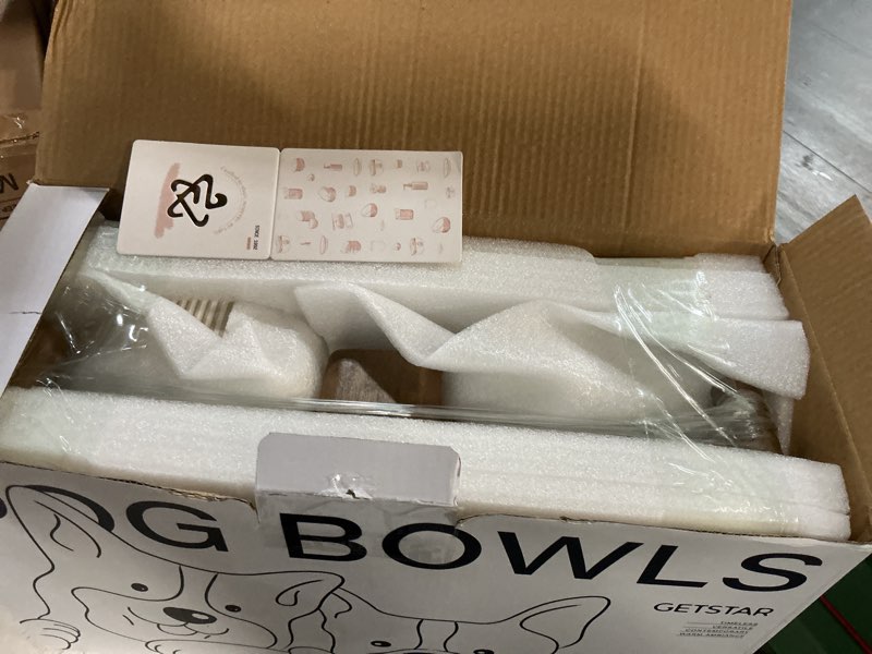 Condition photo showing New/Like New for getstar ceramic dog bowls set with acacia wood stand, 3.5 cups pet bowls set of 2 for medium dogs, cute dog food bowl, cat bowls large-3.5cups vintage white
